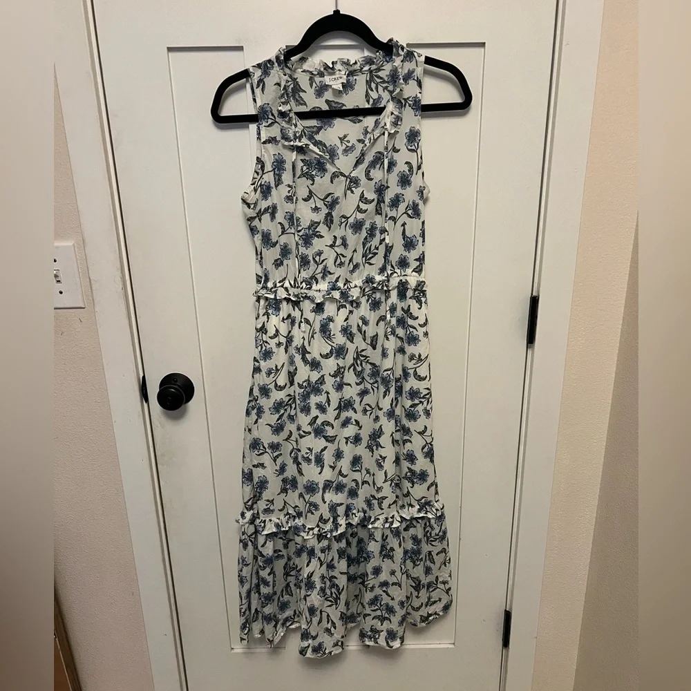 J. Crew Floral Tiered Cotton Ruffle  Sleeveless Neck Sundress 00